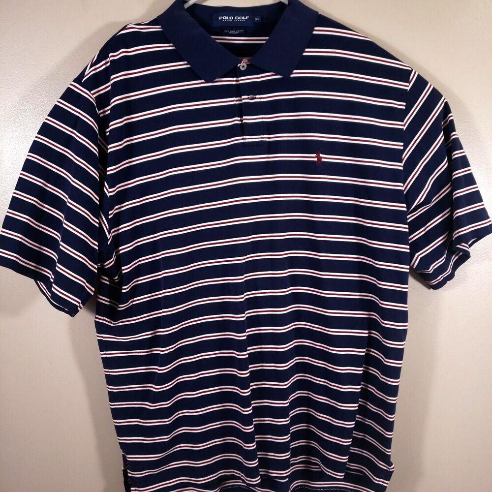POLO GOLF Ralph Lauren Shirt Mens XL Blue Red White Striped Pima Cotton